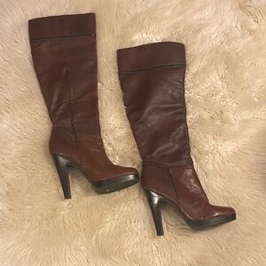 Jessica Simpson Brown Leather Knee-High Boots w/zipper/man made liner/heel/sole
